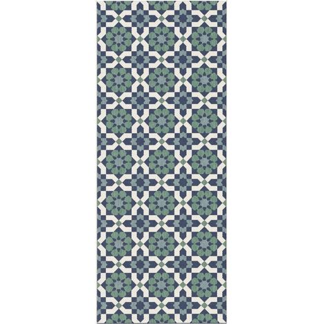 Tapis extérieur kilim 80x200 vert et bleu rectangle CASADA 14 (1/5)