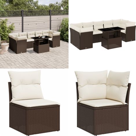 8-tlg. Garten-Sofagarnitur mit Kissen Braun Poly Rattan - Gartensorte - Gartenmöbelset - PE-Rattan Möbel - Outdoor Sofa - Lounge Set - Home & Living