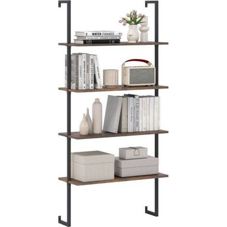 Pour livres et déco, étagère murale facile à installer avec 4 étagères, structure en métal style industriel (1/5)
