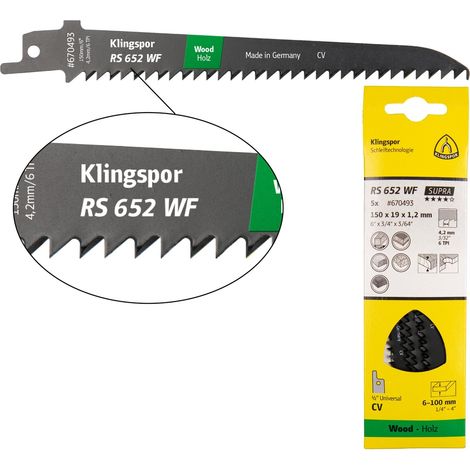 Klingspor RS 652 WF Säbelsägeblätter, 150 x 19 x 1,2 mm Nutzlänge 130Crom-Vanadium, kreuzgeschliffen, geschränkt , 6 Zähne pro Zoll, SB-verpackt im Ka
