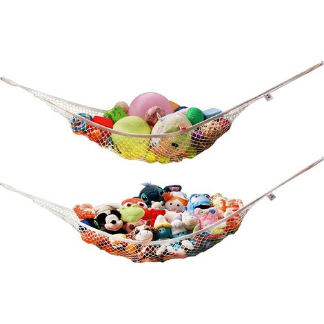 Hamac de rangement pour jouets - Organisateur mural pour 2 peluches (Blanc) (1/3)