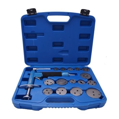 Arretratore ad aria compressa/pneumatico con 15 pz flange/adattatori/placche intercambiabili per manutenzione pistoni freni/freno a disco