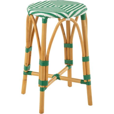 Tabouret de Bar en Rotin "Danial" 65cm Vert Foncé