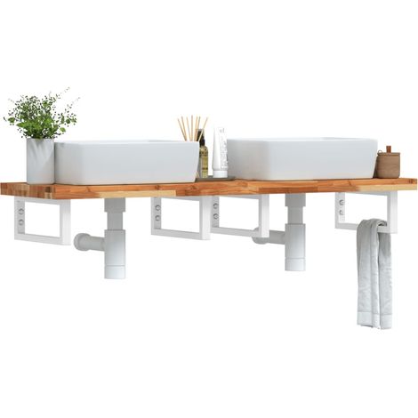 Étagère de vasque murale-Étagère murale-Étagère Suspendue acier et bois massif d'acacia 238584 (1/5)