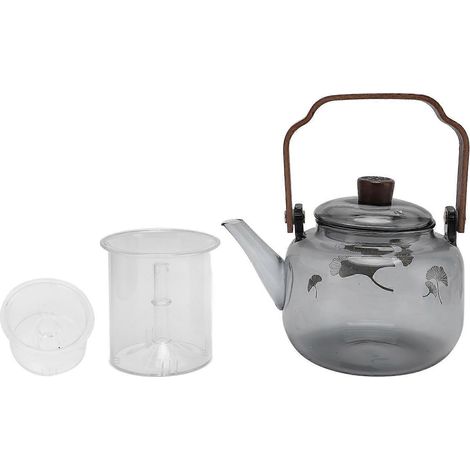 Teekanne aus Glas mit herausnehmbaren Sieben, 900 ml, aus hochwertigem Borosilikatglas, für den Herd geeignet, mit Holzeinsatz