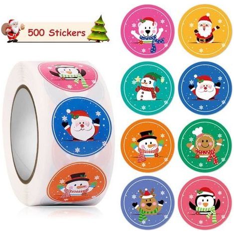 Christmas Stickers - Unspecified - Round Labels - 500 Pieces - Kraft Paper - 2.5 cm (1/4)
