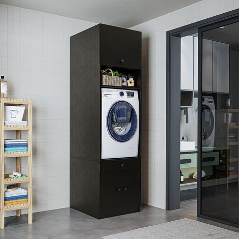 Roomart S1 Waschmaschinen-Überbauschrank 65 cm, Schwarz-Eiche