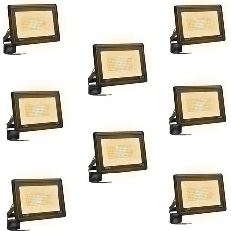 8 Pièces Projecteur Led Extérieur 100W, Spot Led Exterieur 10000LM 3000K Blanche Chaude IP66 ImperméAble Projecteur Exterieur Pour Jardin Garage Patio Grange Cour (1/5)