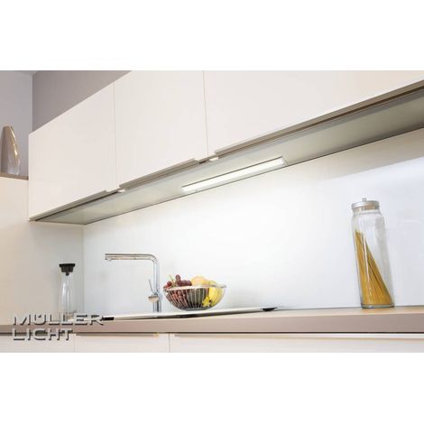 Lampe LED sous meuble 55.9 cm – Détecteur de mouvement – 10 W blanc chaud 3000 K – Aluminium titane – Flux lumineux 560 lm – Muller Licht