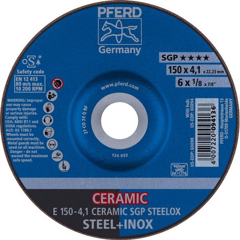 PFERD TOOLS Schruppscheibe E 150x4,1x22,23 mm CERAMIC Leistungslinie SG STEELOX für Stahl/Edelstahl 10 Stk (1/5)