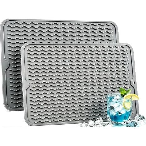 Tapis égouttoir en silicone, résistant à la chaleur et imperméable, 38 x 29 cm, gris clair, lot de 2 (1/5)