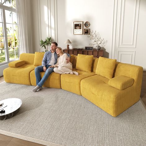 Sofá convertible modular de 4 plazas en tela de pana con módulos independientes, sofá esquinero moderno de montaje inmediato con gran capacidad de carga para salón, lounge y apartamentos (1/5)