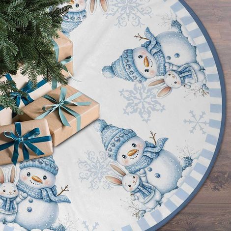 Falda para árbol de Navidad con muñeco de nieve azul de 120 cm. Decoraciones navideñas nevadas. Ideal para la temporada navideña, para uso en interiores. (1/5)
