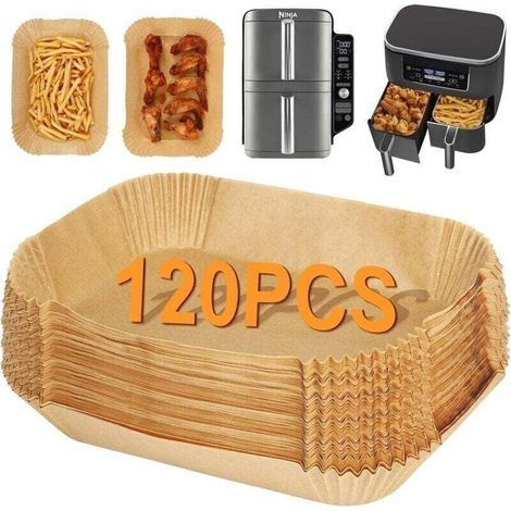 Papier Cuisson Pour Air Fryer Ninja Double Stack XL SL400EU 9,5L, 120 Pièces Accessoire Pour Air Fryer Ninja, Papier Sulfurisé Compatible Ninja AF300EU 7.6L/ Foodi Max Dual Zone AF400EU (1/5)
