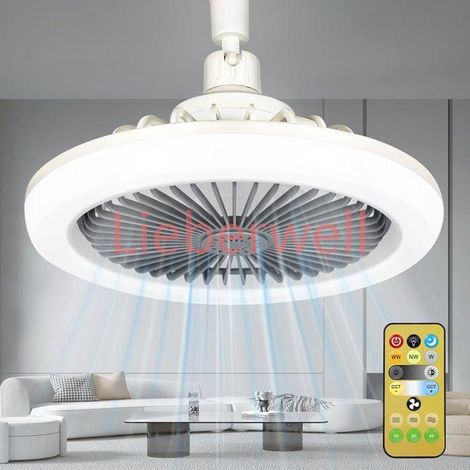 Ventilateur Plafond Silencieux avec 30W Lumière LED,E27 Petites Ventilateur de Plafond Eclairage avec Télécommande,Dimmable,3 (1/5)