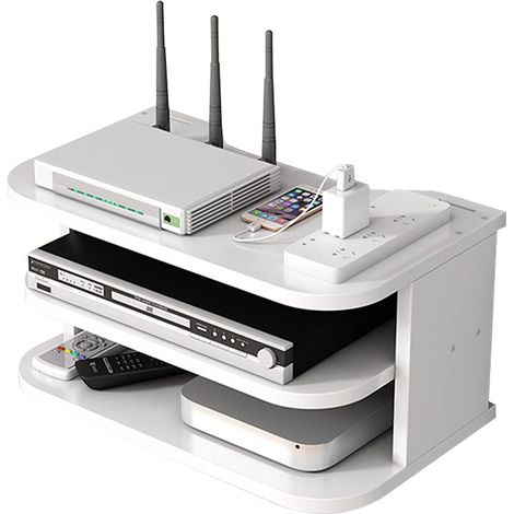 Routeur WiFi Boîte de Rangement Étagères Flottantes Meuble TV Rack Top Multicouche Rangement Étagère pour Décoration Murale (jl04,Blanc) (1/5)