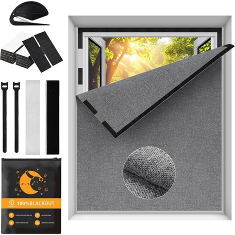 Rideau occultant pour fenêtre - 150 x 200 cm - Tissu occultant - Fermeture grise sans perçage - Protection solaire - Amovible pour les vacances, les fenêtres intérieures obliques (1/5)