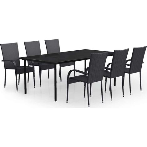 Maison Exclusive - Set da Pranzo per Giardino 7 pz con Cuscini Neri (1/5)