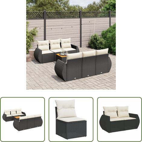 vidaXL Set de comedor de jardín 7 pzas y cojines ratán sintético negro (1/5)