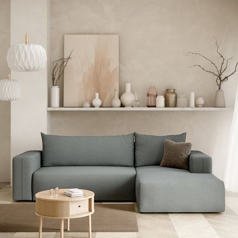 Canapé d'angle convertible droite 3 places coffre Bliss Gris (1/5)