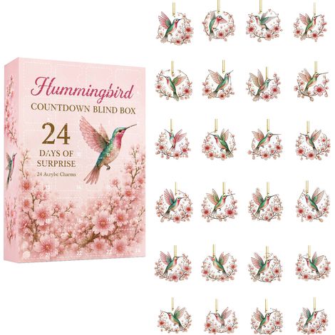 Adventskalender für Weihnachten 2026 – 24 Kolibri-Blumen-Anhänger aus Acryl (2D) – Anhänger mit frischen Vogel- und Blütenmotiven – Weihnachtsbaumschmuck, Countdown-Geschenk für Sammler und Weihnachts (1/5)