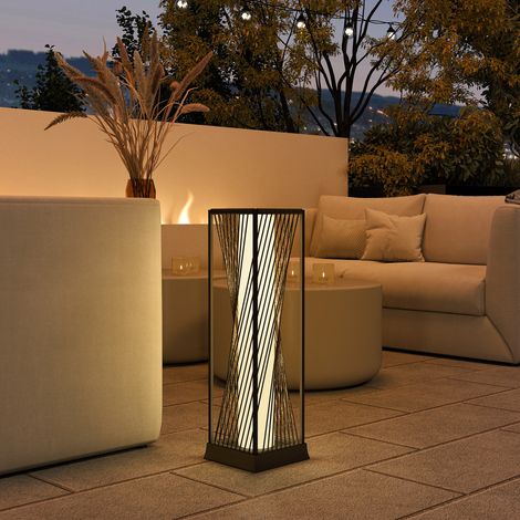 Gartenleuchte aus synthetischem Rattan mit LED-Beleuchtung, automatischer Ein-/Ausschaltfunktion, wasserdicht, 22 x 22 x 77 cm, Grau