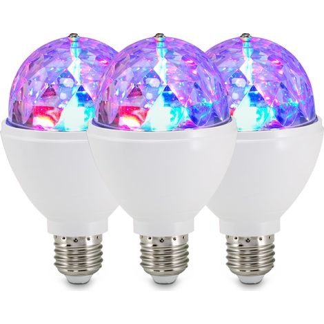 Lot de 3 ampoules RGB, E27, 3 W, changement de couleur par rotation, boule disco, lumière disco, lumière fête, décoration fête, lampe, ampoule, 7,3 x 12,9 cm, blanc (1/5)