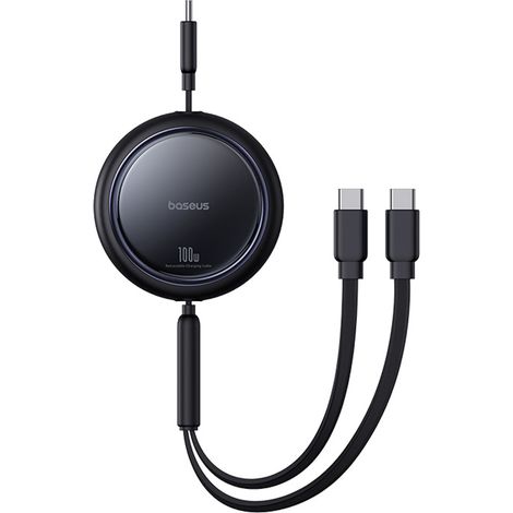 Cable retráctil USB-C - 2 x USB-C Bright Mirror Series 100W 1m - negro (1/5)