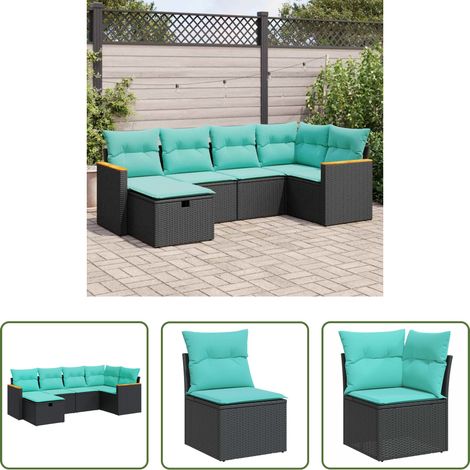 vidaXL Canapé en résine - Salon de jardin 6 pcs avec coussins noir résine tressée (1/5)