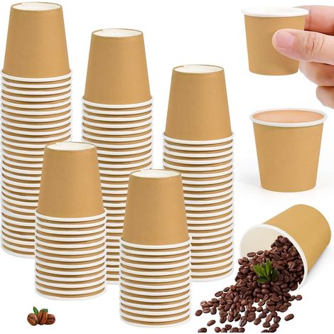 Pack of 100 brown 30ml cardboard cups - Mini kraft paper cups - For hot drinks - Kraft paper coffee cups - For espresso, shots, weddings, Christmas (1/5)