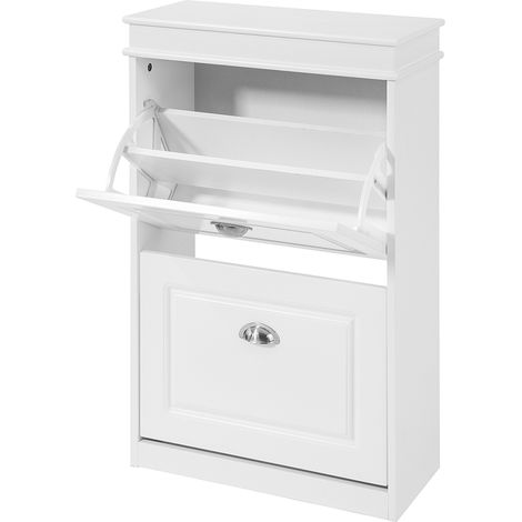 SoBuy Hallway Shoe Storage Bench Cabinet with Flip-drawer & Cushion FSR64-W
