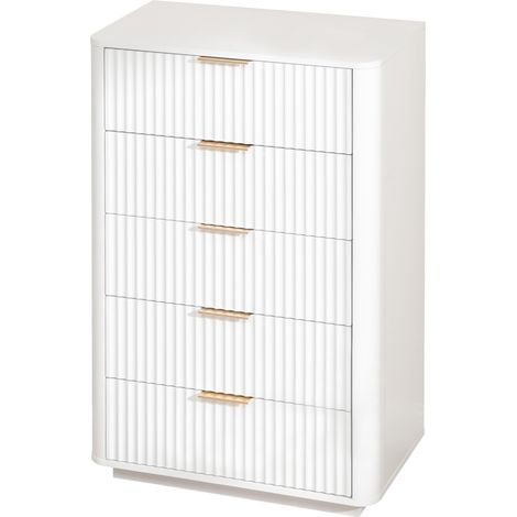 Commode à 5 tiroirs blanche en MDF avec poignées métalliques et dispositif anti-basculement (1/5)