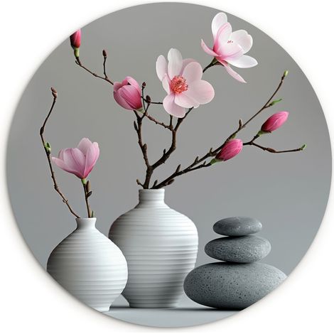 LE TABLEAU Magnolia - Fleurs - Rose - Pierres zen Tableau Décoration Murale 30x30 cm (1/5)