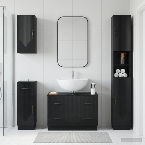 vidaXL 4 Piece Bathroom Cabinet Set HOORN Black Engineered Wood (1/5)