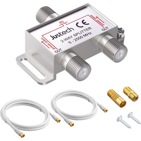 2-Voies Répartiteur Satellite 2500MHz Répartiteur TV Radio Adaptateur de Prise F Câble d'antenne Sat Répartiteur Métal (1/5)