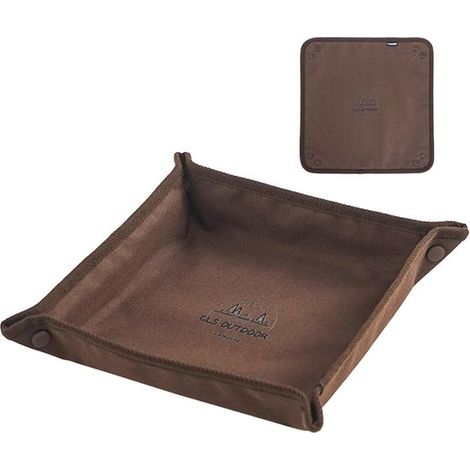 Plateau portable - Plateau pliable - Plateau de service - Boîte de rangement - 17 x 17 x 5,5 cm - Tissu Oxford - Marron café (1/5)