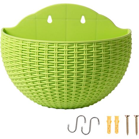 Panier À Plantes Murale En Imitation Rotin - Pot À Fleurs Semi-Circulaire En PP Avec Trous D'Évacuation Et Crochets - Pour Balcon Mur Intérieur Extérieur Bureau - 1 Pièce (1/5)