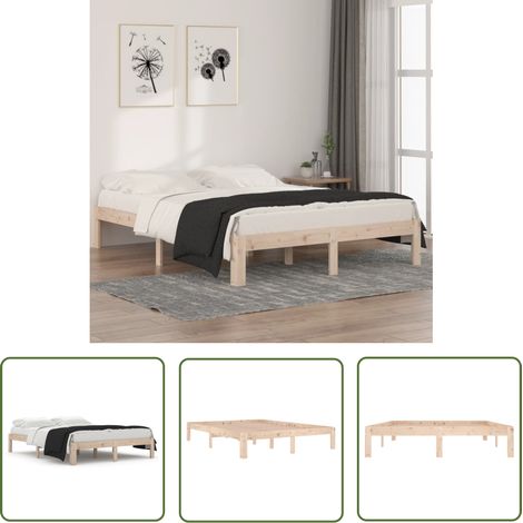 The Living Store Cadre de lit sans matelas bois de pin massif 140x190 cm - Cadre De Lit - Lit Double - Bois Massif - Lit Design - Meuble Chambre (1/5)