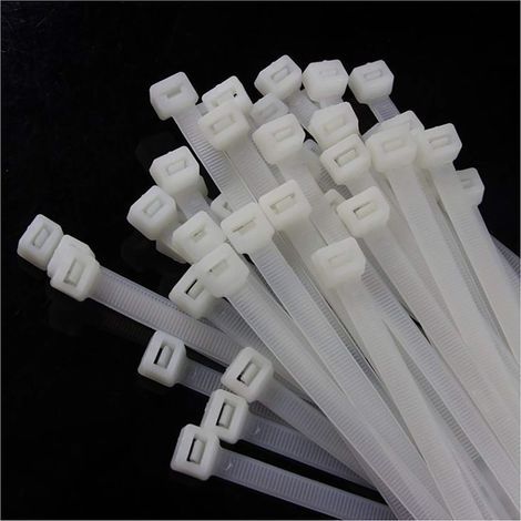Bridas de cable AIDUCHO de 25 cm, blancas (paquete de 100), resistentes a 70 lb, de Bolt Dropper, bridas de nailon autoblocantes para uso en interiores y exteriores.