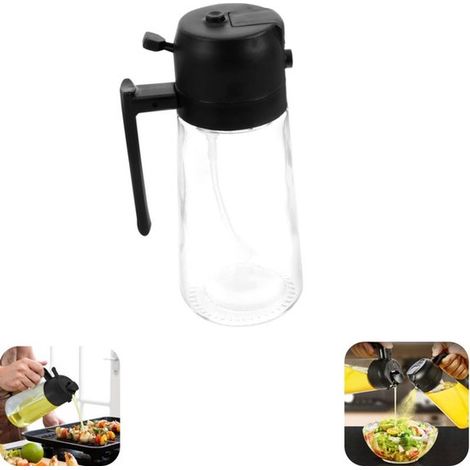 Burette à huile à double fonction - vaporisateur et verseur à bouton-poussoir pour cuisine, noir, 18,5 x 8 cm (1/5)