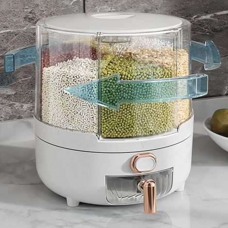 Distributeur de céréales rotatif à 360°, en plastique PP, récipient de rangement pour riz et haricots dans la cuisine, blanc, taille L (1/5)