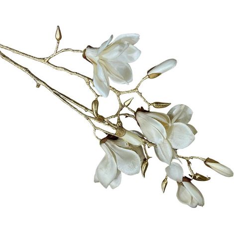 Ramo di magnolia con 9 fiori H93 cm avorio e stelo dorato Mercury