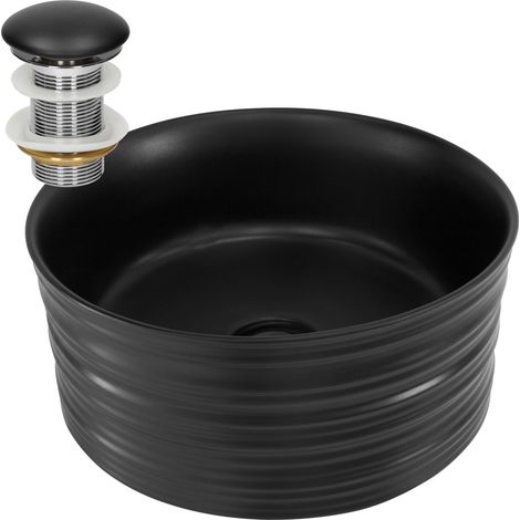 ML-Design Waschbecken Keramik Schwarz matt Ø 41x18 cm Rund inkl. Ablaufgarnitur, Moderne Aufsatzwaschbecken, Design Waschtisch Aufsatz-Waschschale Waschplatz Handwaschbecken, für Badezimmer / Gäste-WC