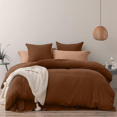 Housse de Couette 220x240 Brun Couleur Unie Modern Toucher Coton Parure de Lit Adulte 2 Personnes Plus Doux et Plus Confortable Linge de Lit 1 Taie d'oreiller 65x65cm avec Fermeture Eclair (1/5)