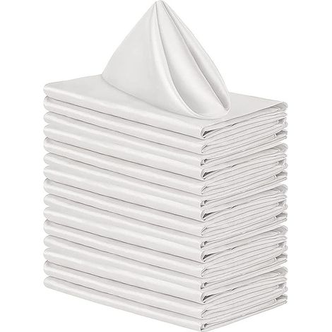 20x Serviettes de Table Coton 48x48cm, Serviettes de Table en Tissu Lavable en Machine, Serviettes de Table Mariage Doux, Serviettes Carrées en Satin - Blanche (1/5)