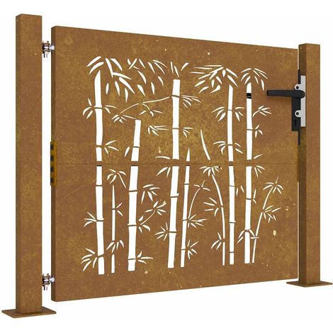 Portail de jardin，Portail de clôture，Portillon de jardin 105x80 cm acier corten design de bambou CFW38942 (1/5)