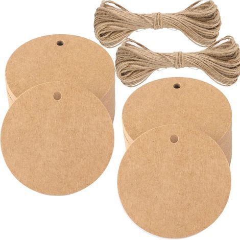 100PCS Étiquettes en Papier Kraft Étiquette Cadeaux-Étiquette Ronde 5.5x5.5cm Kraft Étiquettes Étiquettes de Mariage avec Ficelle pour Dragees Noël Anniversaire Communion (Marron) (1/5)