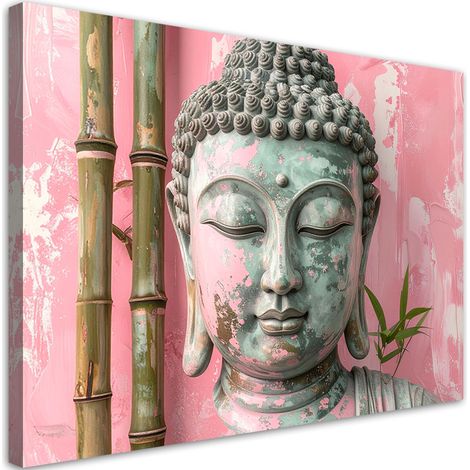 Tableau déco Bouddha rose Zen Spa Bambou 90x60 (1/4)