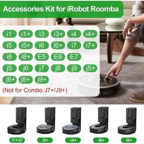 Accessoires pour iRobot Roomba i1+ i3+ i4+ i5+ i6+ i7+ i8+ j5+ j6+ j7 j8+ j9+ E5 E6 E7 Pièces Rechange 4 Sacs à Poussière 6 Filtres 6 Brosse Latérale 4 Brosse Principale (1/3)
