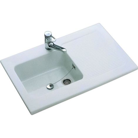Villeroy & Boch – Évier en grès MOGADOR 1 bac – Dimensions 100 x 60 cm – Couleur blanc – Résistant aux chocs et rayures – Installation sur meuble
